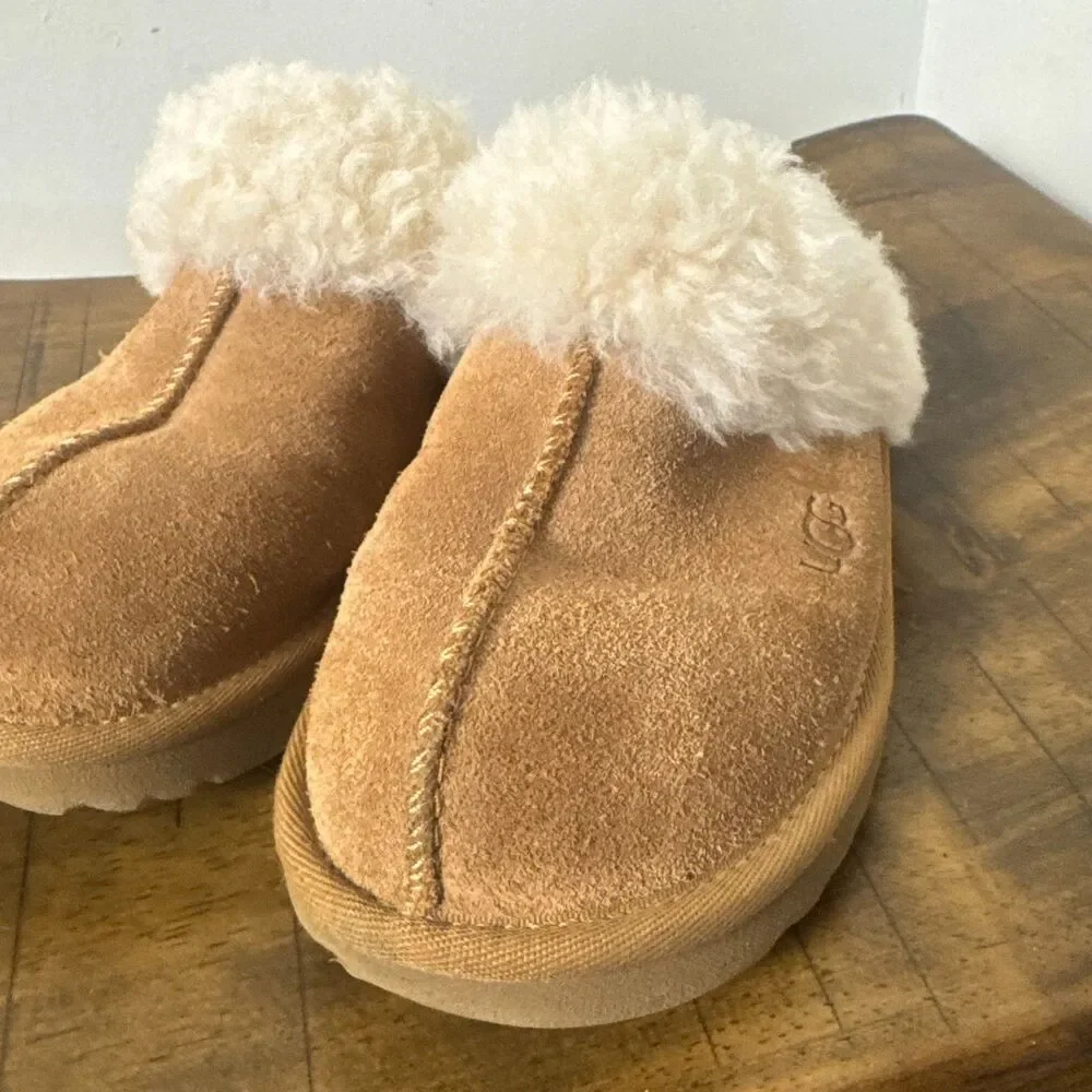 UGG Women's Sheepskin Slide Slippers Chestnut Brown Suede Size 3